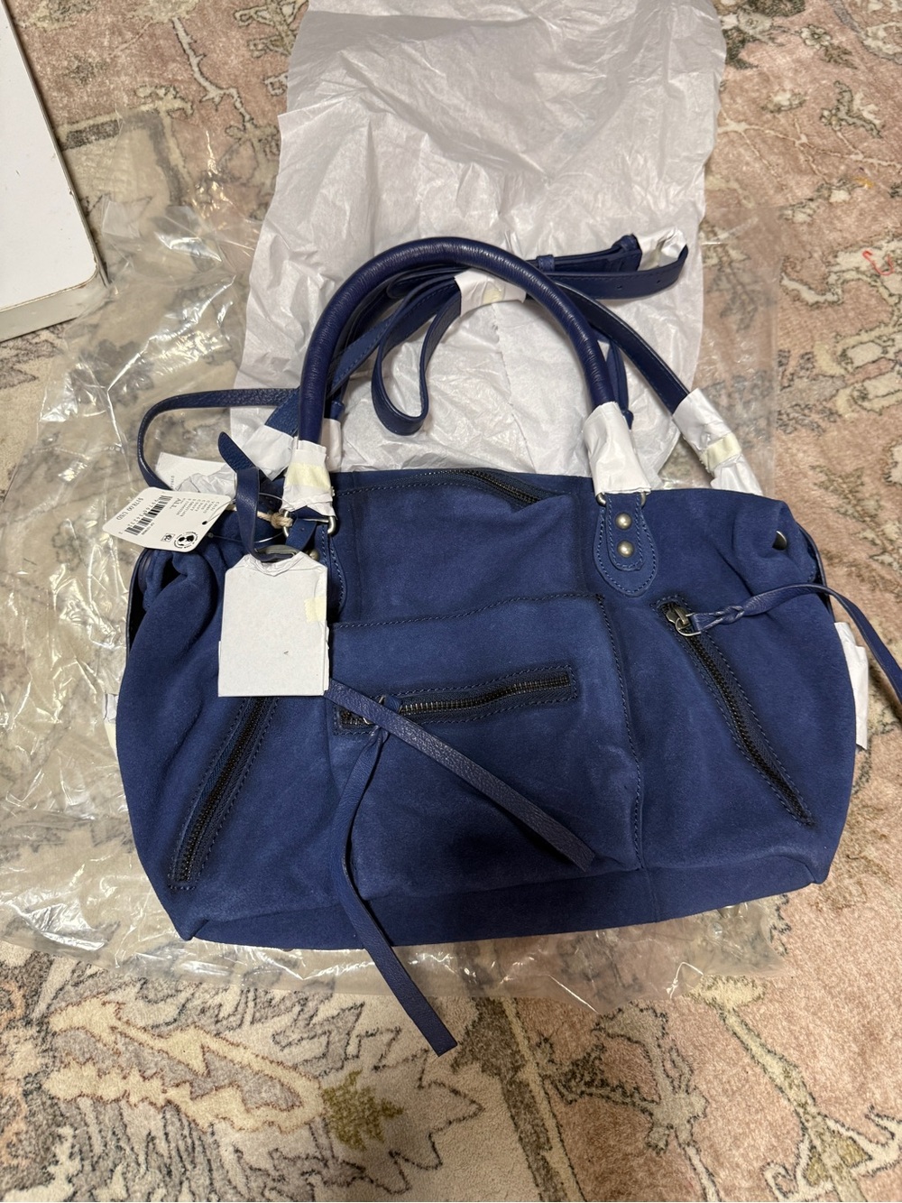 Free People We the Free Baby Emerson Suede Tote Bag-Navy - Picture 5 of 6